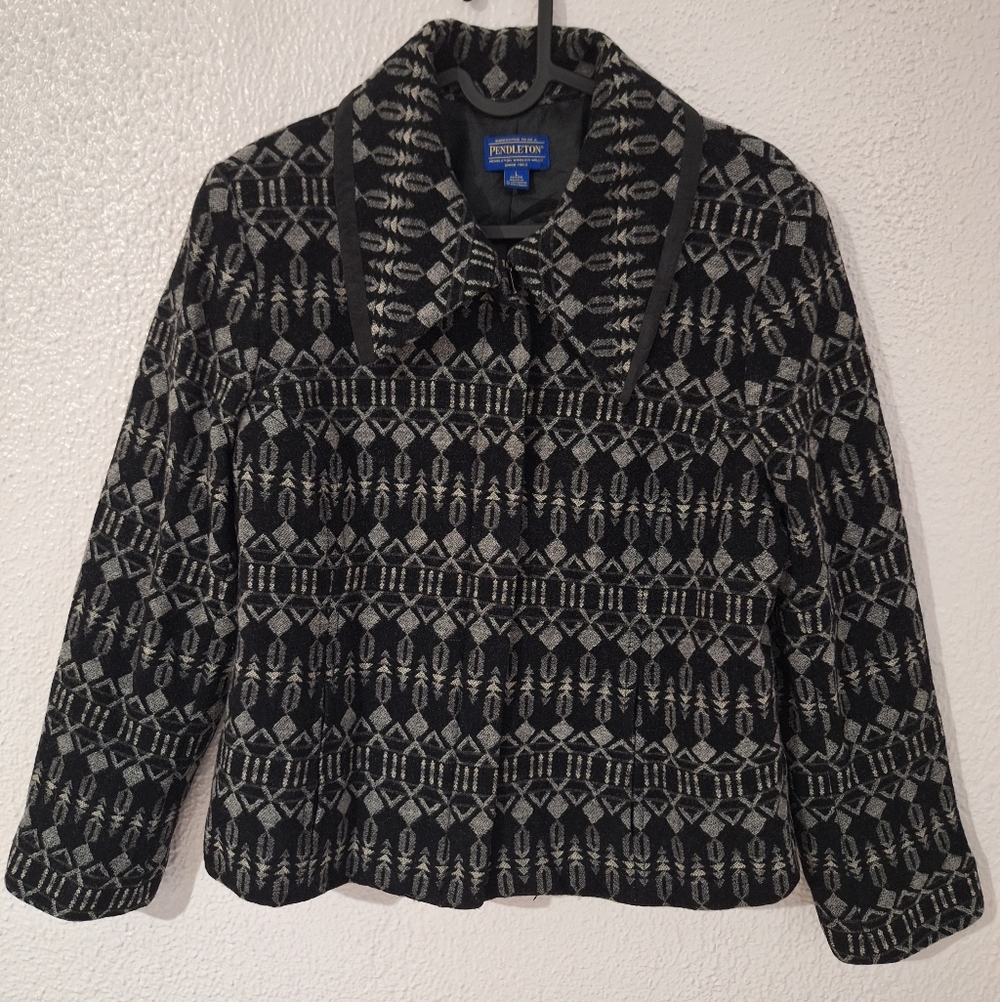 Pendleton Virgin Wool Black And Gray Patterned Bl… - image 1